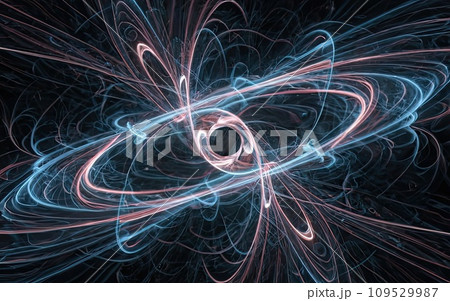 Blue glowing curves with particles of light  109529987