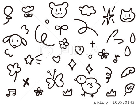 手書きイラスト 4月手書きイラストセット（モノクロ）イラスト - No: 23549283｜無料