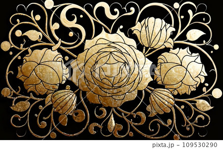 Japanese traditional gold foil floral texture background Japanese traditional gold foil floral texture background 109530290