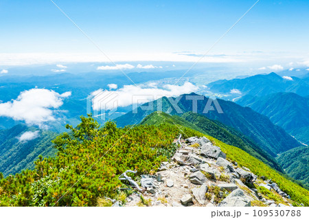 夏の爺ヶ岳登山（爺ヶ岳中峰から安曇野方面の眺め） 109530788