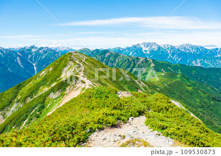夏の爺ヶ岳登山（爺ヶ岳中峰から針ノ木岳・立山方面の眺め） 109530873