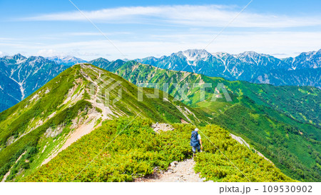 夏の爺ヶ岳登山(爺ヶ岳中峰から南峰・立山方面の眺め) 夏の爺ヶ岳登山(爺ヶ岳中峰から南峰・立山方面の眺め) 109530902
