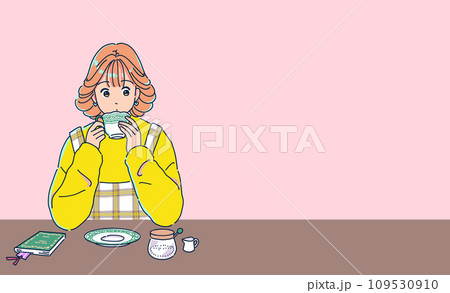 レトロな喫茶店でコーヒーを飲む女の子 109530910