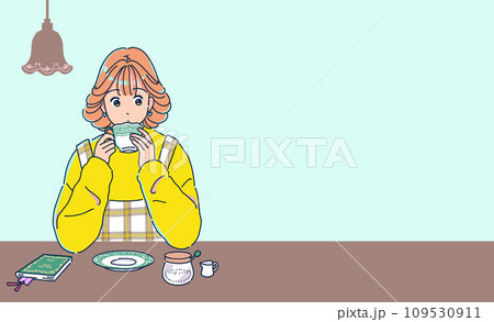 レトロな喫茶店でコーヒーを飲む女の子 109530911