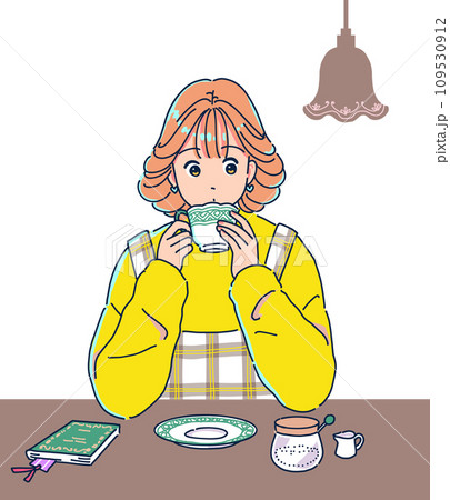 レトロな喫茶店でコーヒーを飲む女の子 レトロな喫茶店でコーヒーを飲む女の子 109530912