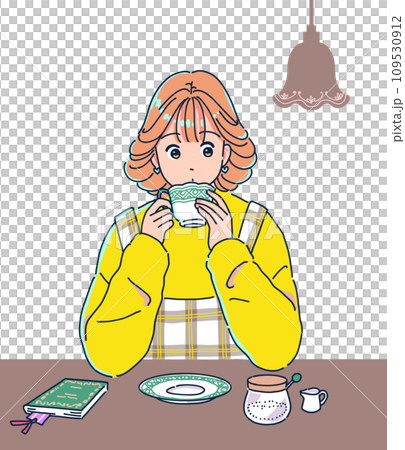 レトロな喫茶店でコーヒーを飲む女の子 レトロな喫茶店でコーヒーを飲む女の子 109530912