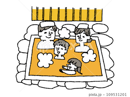 家族風呂に入る親子　銭湯、スパ、浴場のイラスト 109531201