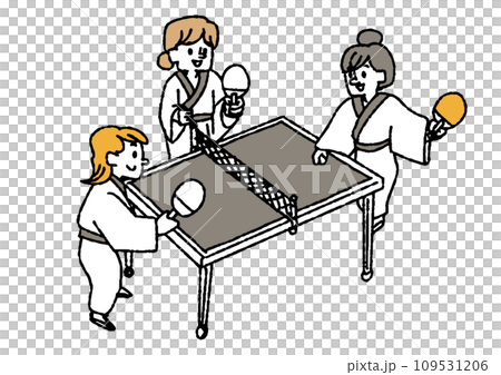 浴衣で卓球をする女性グループ　銭湯、スパ、浴場のイラスト 109531206