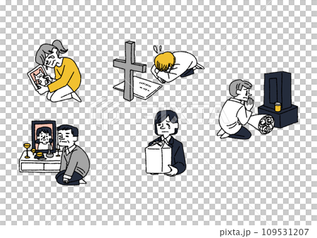 People who have lost loved ones and pets, comical hand-drawn characters, vector, color line drawing People who have lost loved ones and pets, comical hand-drawn characters, vector, color line drawing 109531207