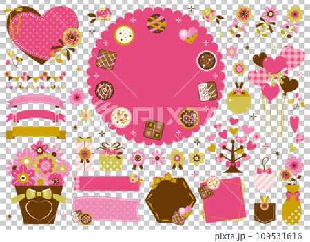 Valentine's frame/chocolate/flower illustration set [no text] 109531616
