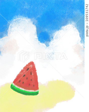 クレヨンで描いたスイカと青空 クレヨンで描いたスイカと青空 109531742