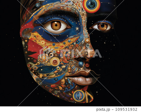 カラフルなメイクをした人間の顔 カラフルなメイクをした人間の顔 109531932