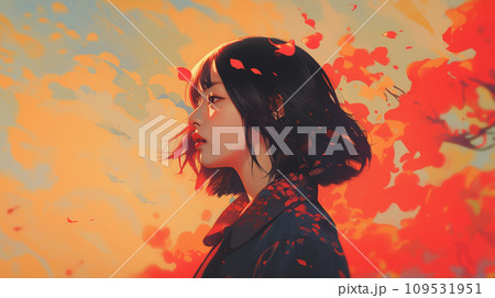 ビビットな女性の横顔イラスト　AI生成画像 109531951