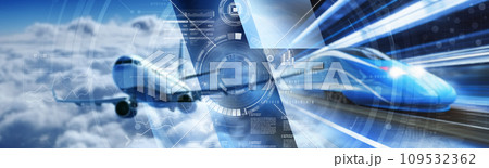 空路　鉄道　写真とCG合成 109532362