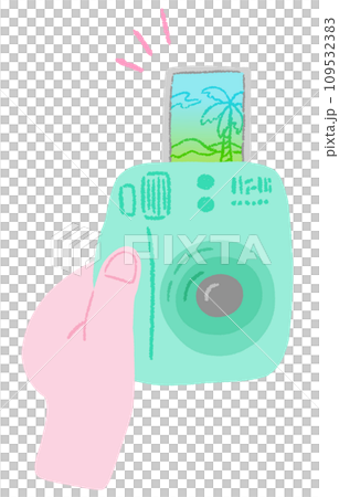 かわいいパステルカラーのインスタントカメラとフィルム、おしゃれな手描きイラスト かわいいパステルカラーのインスタントカメラとフィルム、おしゃれな手描きイラスト 109532383