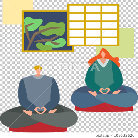 Foreign tourists, male and female, experiencing zazen 109532626