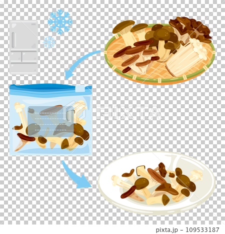 冷凍保存されたキノコと生のキノコ 109533187