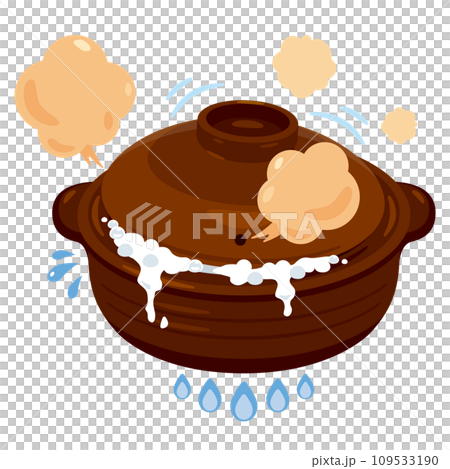 Earthenware pot with hot water spilling out Earthenware pot with hot water spilling out 109533190