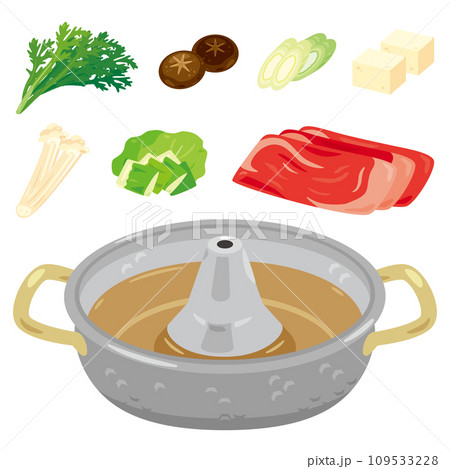 しゃぶしゃぶ鍋と食材 しゃぶしゃぶ鍋と食材 109533228