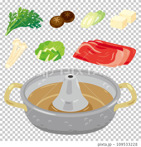 しゃぶしゃぶ鍋と食材 しゃぶしゃぶ鍋と食材 109533228