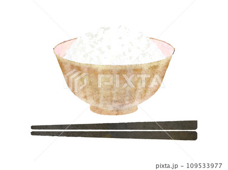 水彩で描いたお椀に入ったご飯と箸のイラスト　湯気なし 109533977