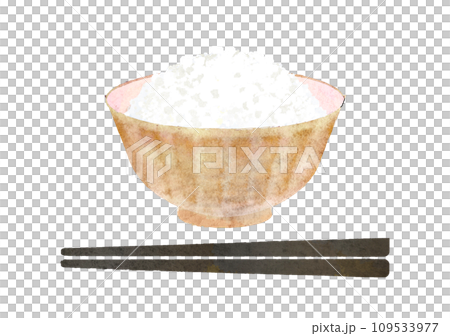 水彩で描いたお椀に入ったご飯と箸のイラスト　湯気なし 109533977