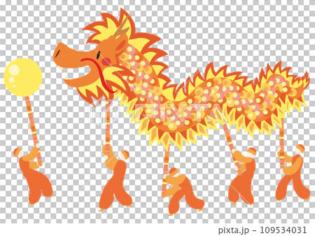 可愛的龍舞向量圖（橘色） 109534031