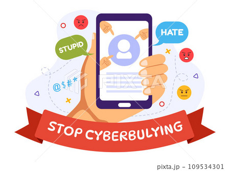 Stop Cyberbullying Vector Illustration of Haters Online with Bullying Internet, Trolling and Hate Speech in Flat Cartoon Background Design 109534301
