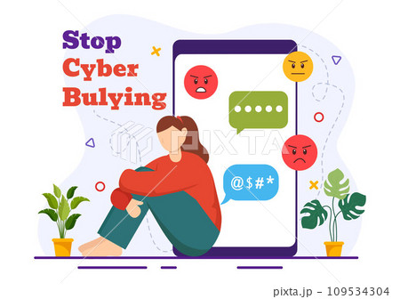 Stop Cyberbullying Vector Illustration of Haters Online with Bullying Internet, Trolling and Hate Speech in Flat Cartoon Background Design 109534304