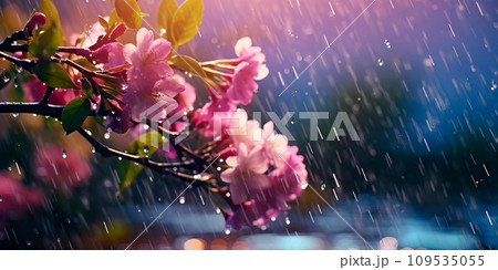 beauty of a gentle spring rain shower, with...のイラスト素材 [109535055] - PIXTA