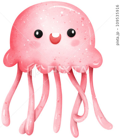 Cute jellyfish under the sea watercolor illustration 109535916