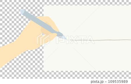 Illustration of a left-handed person holding a pen and drawing a line 109535989