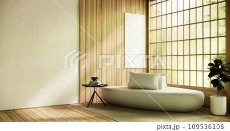 Wooden Arm chair and partition japanese on room tropical interior.3d rendering 109536108
