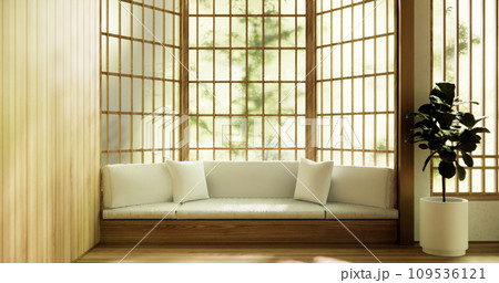 Wooden Arm chair and partition japanese on room tropical interior.3d rendering 109536121