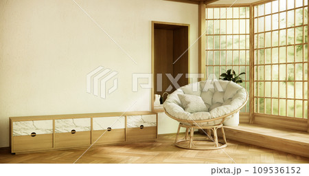 Wooden Arm chair and partition japanese on room tropical interior.3d rendering 109536152