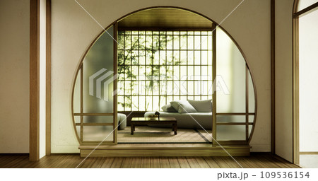 Wooden Arm chair and partition japanese on room tropical interior.3d rendering 109536154