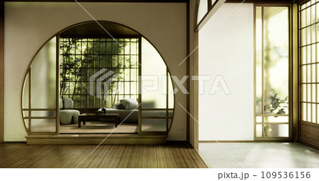 Wooden Arm chair and partition japanese on room tropical interior.3d rendering 109536156
