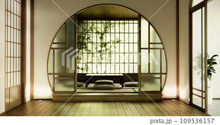 low table and pillow on wooden floor room japanese style. low table and pillow on wooden floor room japanese style. 109536157