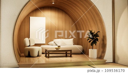 Wooden Arm chair and partition japanese on room tropical interior.3d rendering 109536170