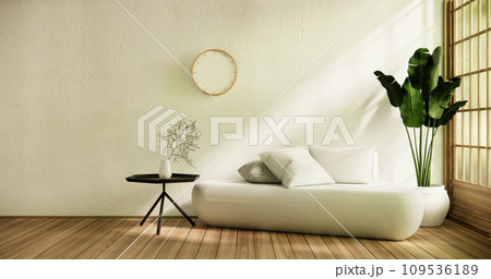 Wooden Arm chair and partition japanese on room tropical interior.3d rendering 109536189