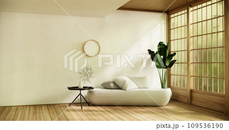 Wooden Arm chair and partition japanese on room tropical interior.3d rendering 109536190