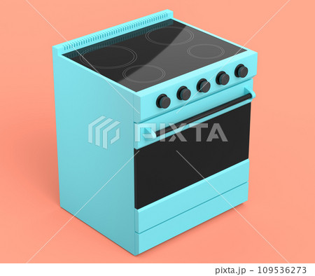 Kitchen electric stove or gas cooker with burning flames of propane gas 109536273