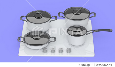 Kitchen electric stove or gas cooker with burning flames of propane gas 109536274