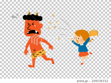 節分　鬼と子供のイラスト素材 109536332