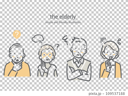 A simple and stylish line drawing illustration of the senior generation thinking and worrying 109537188