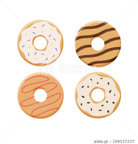Donuts set, icon cartoon. Vector illustration of sweet dessert pastries. Isolated on a white background. Donuts set, icon cartoon. Vector illustration of sweet dessert pastries. Isolated on a white background. 109537237