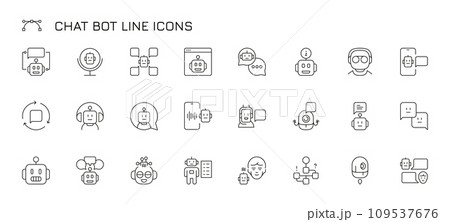 Chat bot line icon. Simple robotic speech stroke icons, smart phone chat bot technology, artificial intelligence flat style. Vector isolated set 109537676