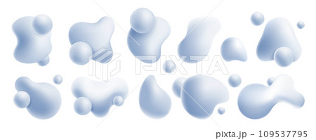 Liquid render shapes. Abstract flowing abstract elements with glossy bubbles. Vector water splash dynamic isolated set Liquid render shapes. Abstract flowing abstract elements with glossy bubbles. Vector water splash dynamic isolated set 109537795