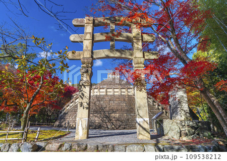 秋の京都　化野念仏寺　紅葉に包まれた仏舎利塔 109538212