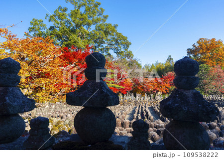 秋の京都　化野念仏寺　紅葉に包まれた西院の河原 109538222